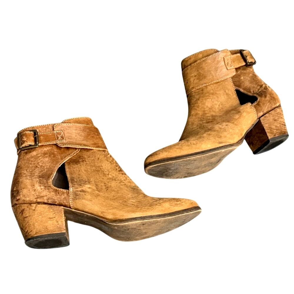 Free People Belleville Ankle Boots Tan Suede Cutout Western Boho Sz 36